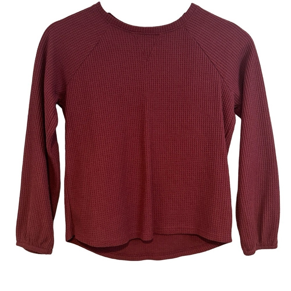 Cat & Jack Maroon Waffle Knit Shirt with Elastic Cuffed Sleeves Size L 10/12 ☀️